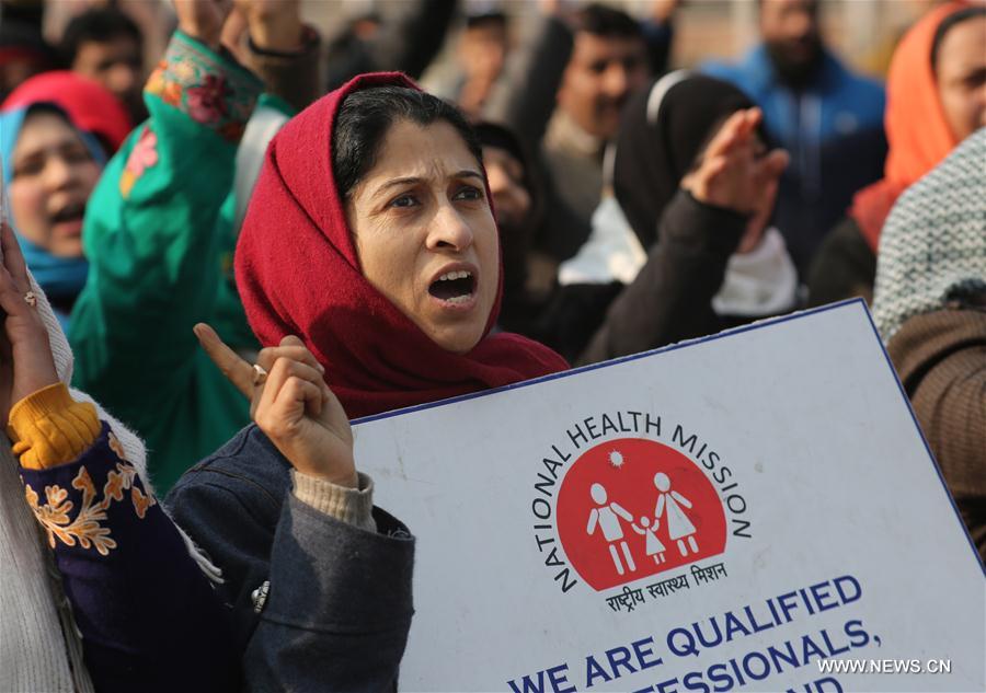 INDIAN-CONTROLLED KASHMIR-SRINAGAR-EMPLOYEES-PROTEST