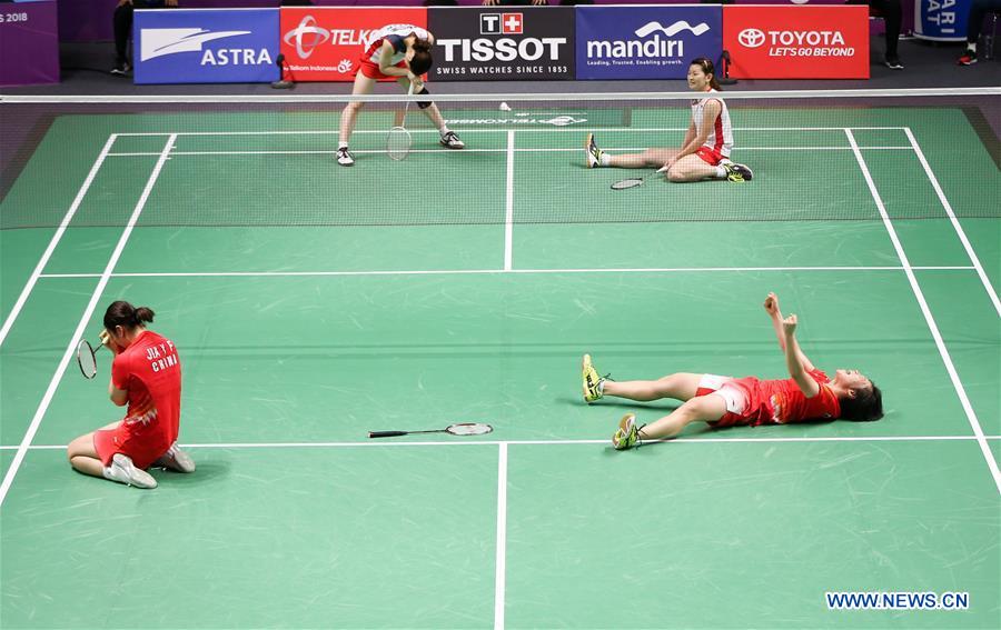 (SP)INDONESIA- JAKARTA-ASIAN GAMES-BADMINTON-WOMEN'S DOUBLES-FINAL