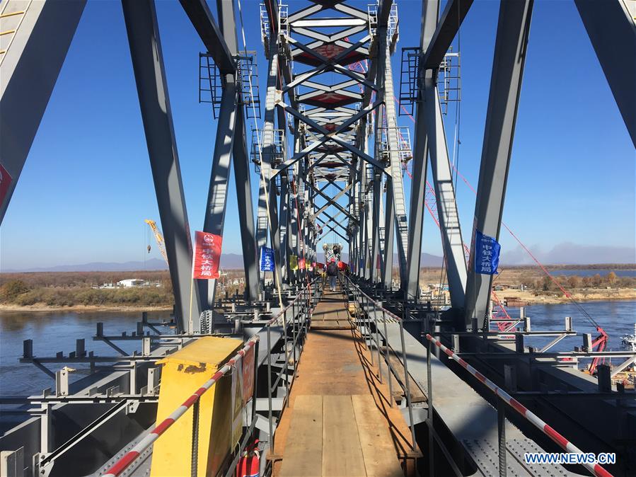 CHINA-CROSS-RIVER RAILWAY BRIDGE TO RUSSIA-CHINA PART-COMPLETED (CN)