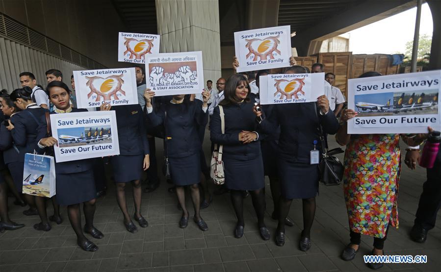 INDIA-MUMBAI-JET AIRWAYS-PROTEST